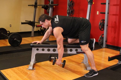 One-arm dumbbell row: start position