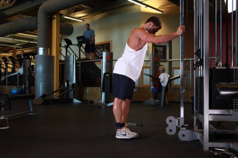 Cable glute kickback: start position