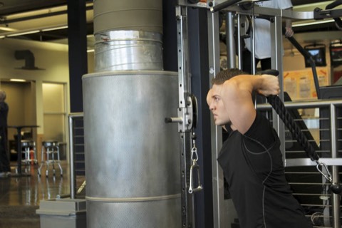 Cable overhead triceps extension: start position
