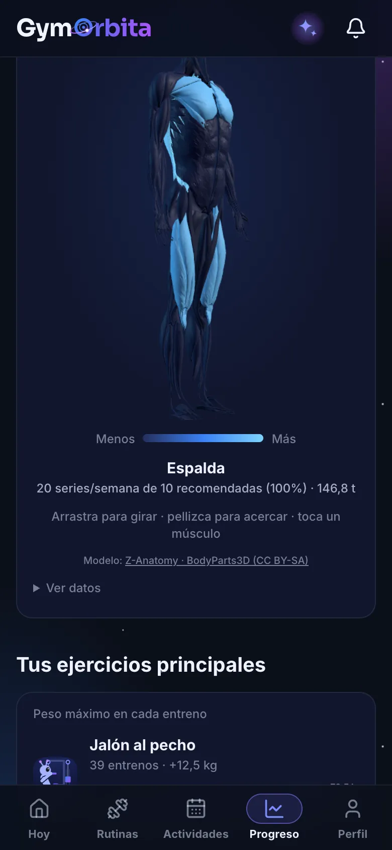 3D body with the muscles you've trained