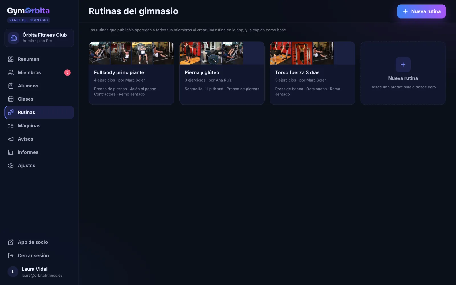 Rutinas publicadas por los coaches del gimnasio